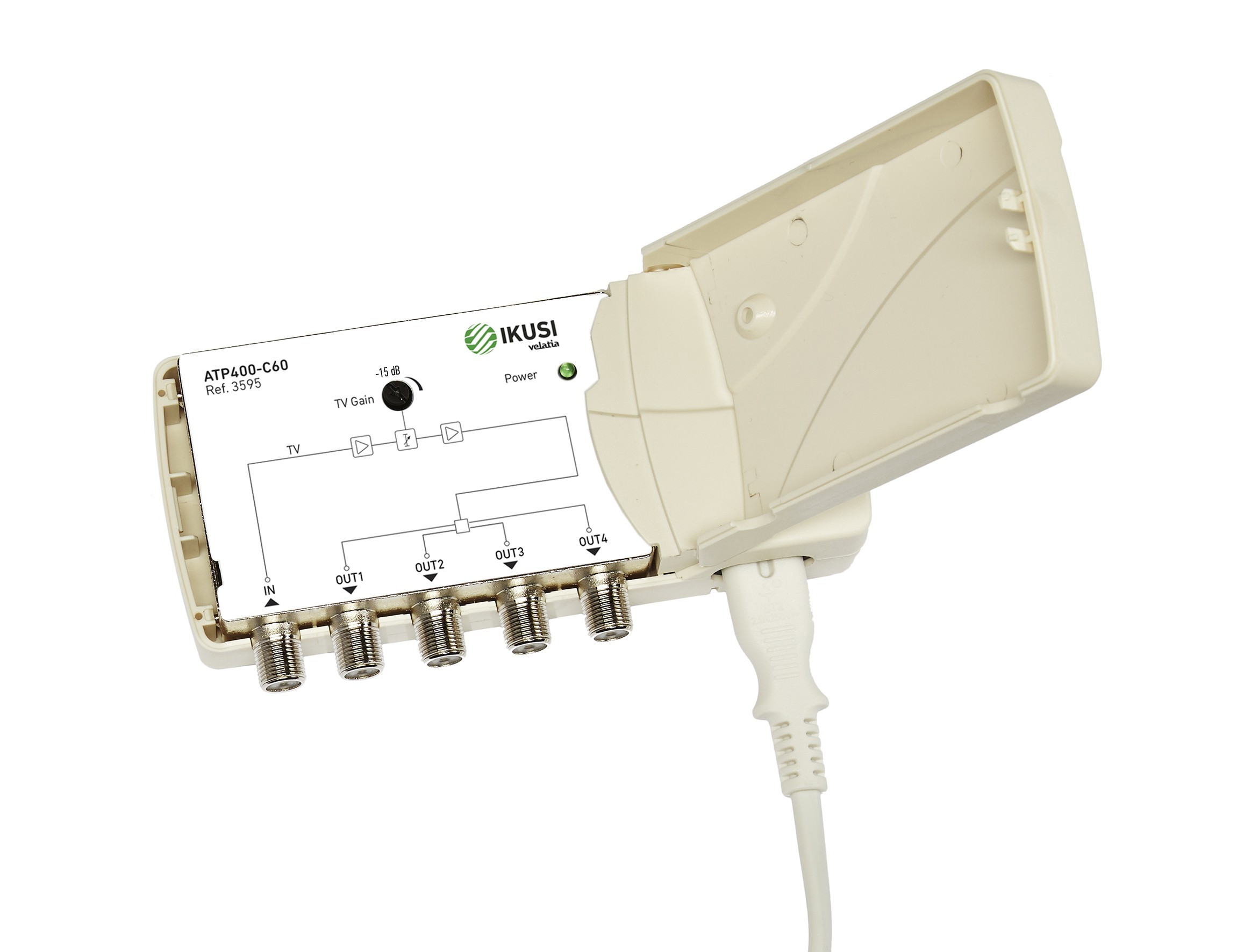 Amplificador de Interior 5G, VHF-UHF 22dB, 103dBuV. 4 salidas